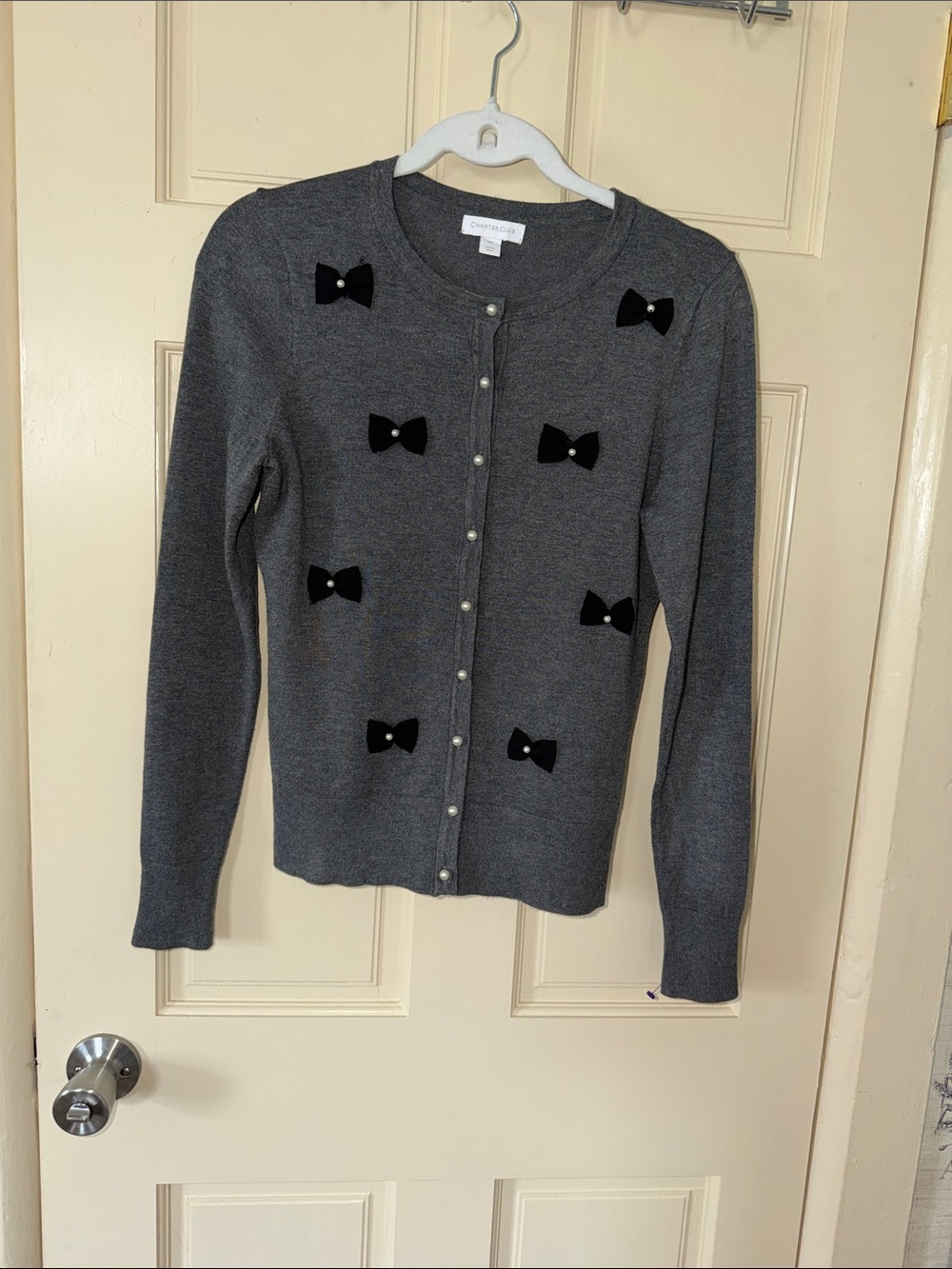 Charter Club Gray Cardigan with Black Bow Details